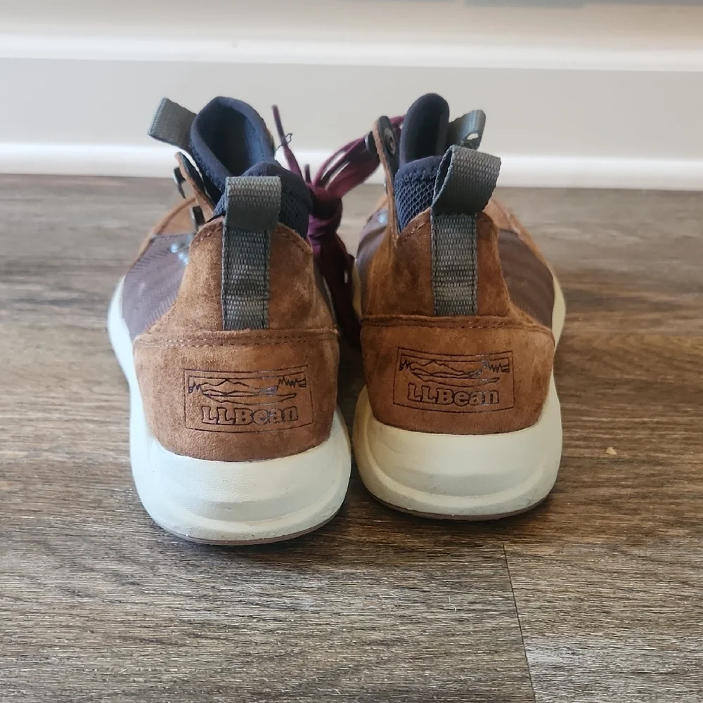 L.L. Bean Brown Suede & Dark Brown Mesh Ankle Booties with Burgundy Laces